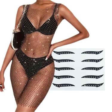 Imagem de Kit Brilho Vestido Rede Telinha Sobreposição Pontos Strass + Delineado