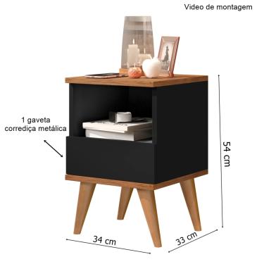 Imagem de Mesa de Cabeceira 1 gaveta Pés Palito Pix Preto / Nature - Comprar Moveis em Casa