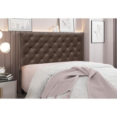 Imagem de Cabeceira Cama Box Solteiro 90 cm Tania Veludo Marrom S04 - D'Rossi