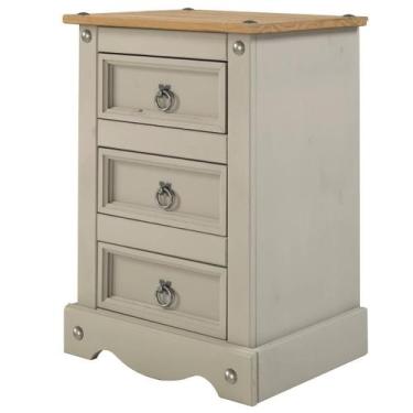 Imagem de Mesa de Cabeceira de Madeira Cinza Lavado com 3 gavetas - Pense Dentro