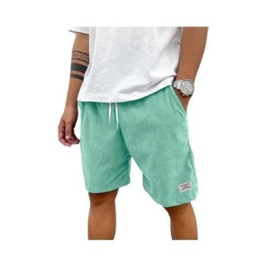 Imagem de Bermudas Masculinas De Verão Em Corduroy Sólido Com Cordão E Cintura E