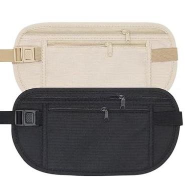 Imagem de Cinto de dinheiro para viagem, antifurto, bloqueio de RFID, carteira fina para proteger documentos e cartões de crédito, Preto, Simples