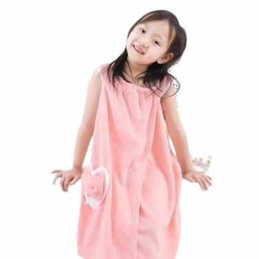 Imagem de IPENNY Toalha de banho para meninas com fecho de pressão, poncho de banho rosa com bolso de laço para crianças pequenas após o banho, nadar na praia