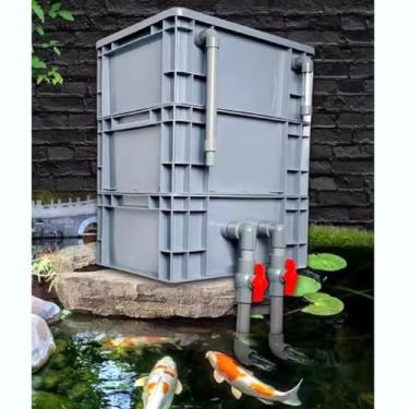Imagem de Kit de filtro de aquário grande para lagoas e tanques de peixes - Caixa de filtro de ciclo de água multiestágio externo, purificação de oxigênio, sem necessidade de bomba, cinza, 40 x 30 x 66 cm