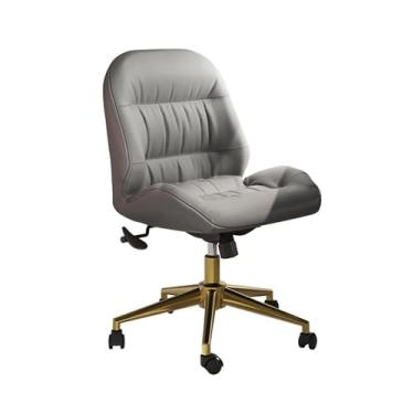 Imagem de Cadeira de mesa ergonômica de couro giratória de 360° para escritório em casa - Cadeira estofada de computador de altura ajustável para quarto, escritório, espaço pequeno