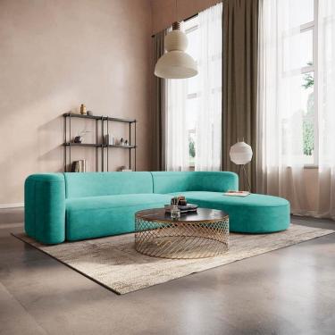 Imagem de Sofá Modular Sala de Estar Decoração Luxo 265cm Lado Esquerdo Suede Celinne Luxuoso Azul Ciano
