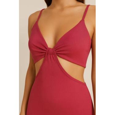 Imagem de Vestido Curto Canelado Decote Recorte Lateral - Tribo moda, Vinho, M