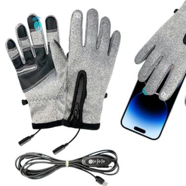 Imagem de Luvas aquecidas recarregáveis | Luvas recarregáveis com tela sensível ao toque por USB – Luvas térmicas de inverno à prova de vento para viagens, escalada, esqui, pesca, corrida, ciclismo, clima frio