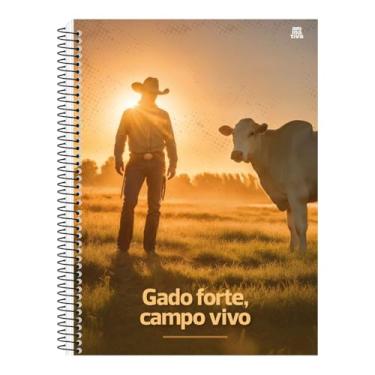Imagem de Animativa Caderno Universitário 1 Matéria Capa Dura, Tema Agroforte Gado Forte Campo Vivo, 80 Folhas Pautadas, Espiral, 20x27,5cm, Laranja