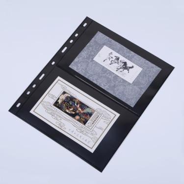 Imagem de MIJLEXIG 10 peças de materiais de coleção de selos, folhas de álbum de colecionador de carimbos com mangas padrão de 9 furos para fichário (páginas de carimbos 2 linhas)
