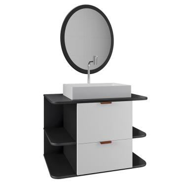 Imagem de Gabinete Apolo Para Banheiro Com Espelho E Cuba Dalla Preto Fosco-branco Preto Fosco-branco