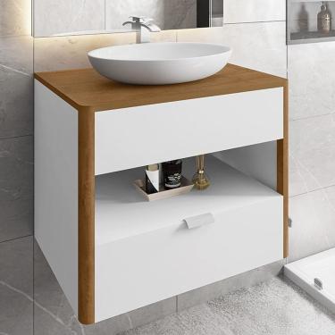 Imagem de Gabinete Armario Banheiro Santorini Com 1 Gaveta E Cuba Luna Branco/naturale Branco/naturale