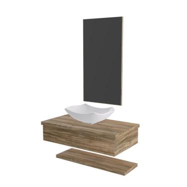 Imagem de Conjunto Bancada C-cuba L42, Prateleira E Espelheira Metrópole 806 Branco Chess Carvalho