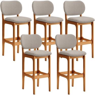Imagem de Kit 5 Banquetas Alta Betta Imbuia Linho Bege