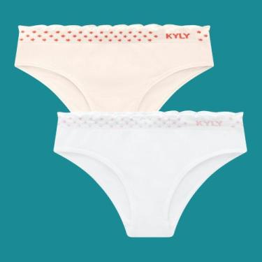Imagem de Kit 2 Calcinhas Kyly Infantil Juvenil Menina em Microfibra, GG, Bege, 