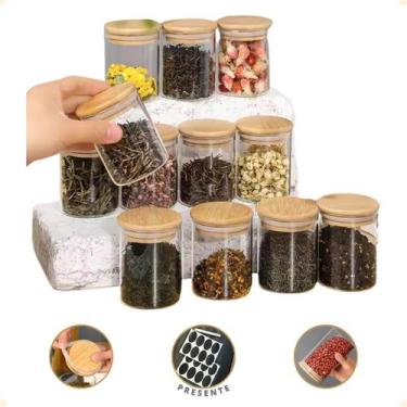 Imagem de Pote de Vidro Hermetico Tampa Bambu Porta Temperos Bambu Potes Para Te