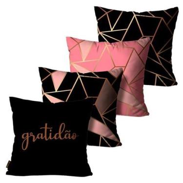 Imagem de Kit com 4 Capas para Almofadas Abstrato Rosa e Preto 45X45 - Mdecore
