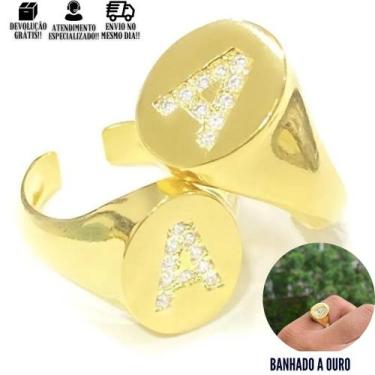 Imagem de Anel Feminino De Letra Cravejado Banhado Ouro 24k (Ajustável) - Tropic