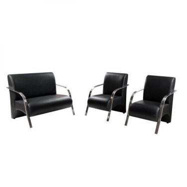 Imagem de Conjunto Poltrona Sevilha Braço Alumínio Kit 3 Peças Preto