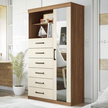 Imagem de Cômoda Califórnia 1 Porta 6 Gavetas Jatoba/Areia - Pnr Móveis, Bege