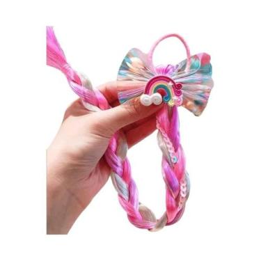 Imagem de Peruca De Cabelo Trançado Arco-Íris De Unicórnio Princesa Para Meninas