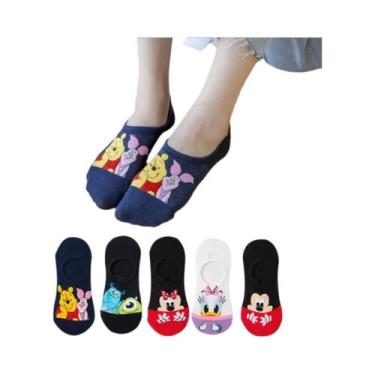 Imagem de Meias De Algodão Femininas Com Estampa De Desenhos Animados, 5 Pares, 