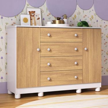 Imagem de Cômoda Infantil 125cm 2 Portas E 4 Gavetas Allegra Multimóveis Mp4445 Branco/madeirado Branco/madeirado