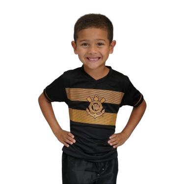 Imagem de Camiseta Infantil Corinthians Preta Estampa Dourada Oficial
