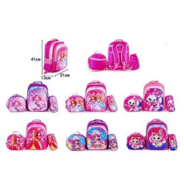 Imagem de Kit Escolar Infantil Bolsa Lancheira Estojo Estampas 3D Menina e Menin
