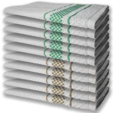 Imagem de 10 Panos De Prato Atoalhado Felpudo Premium 5 Verde 5 Marrom - TOALHAS
