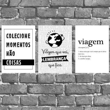 Imagem de Kit 3 Placas Decorativas Frases Viagem 18x27cm
