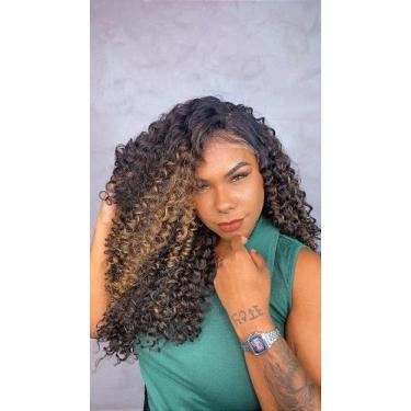 Imagem de Peruca Lace Front HD Fibra Biovegetal Cacheada Rafaela Lux com Mechas 