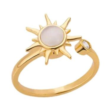Imagem de Anéis Abertos De Pedra Opala Dourada Para Mulheres E Homens Em Aço Ino