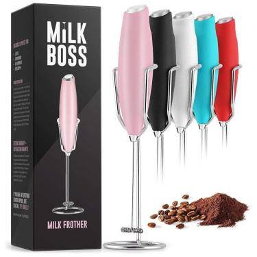 Imagem de Milk Boss Espumador Elétrico de Leite em Aço Inoxidável a Bateria com Suporte, Rosa