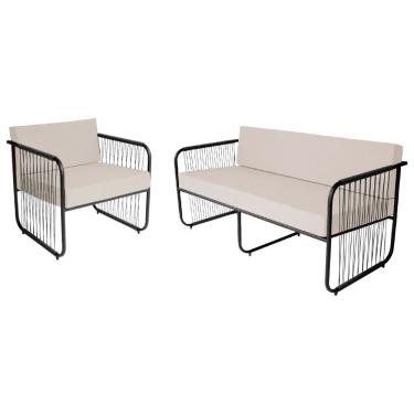 Imagem de Conjunto Poltronas E Namoradeira Córdova Fibra Sintética Preto Branco Acesse Móveis