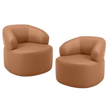 Imagem de Kit 02 Poltronas Giratórias Helena L02 Couro Sintético Marrom Lyam Decor