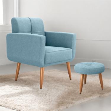 Imagem de Jogo Poltrona E Puff Para Sala Hazen Apoio Para os Pés Tecido Boucle Azul CasaH