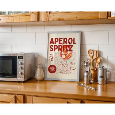 Imagem de Quadro Decorativo Aperol Spritz Retangular 50X70 em Vinil com Vidro Moldura Caixa para Cozinha Branco