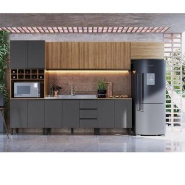 Imagem de Cozinha Modulada 7 Peças Tampo Aéreo 3 Portas Balcão Paneleiro Araucár