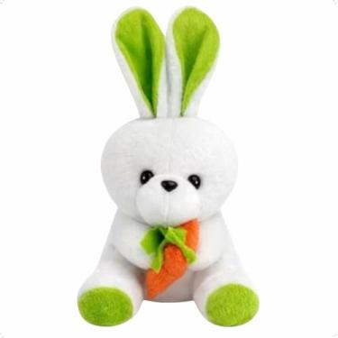 Imagem de Coelho Da Páscoa Pelúcia Com Cenoura Fofo Para Cestas E Mesa Cor Verde