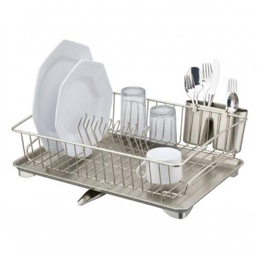Imagem de Escorredor de Louça Porta Talheres Prato Copos Com Bandeja Níquel - 1547NI Future