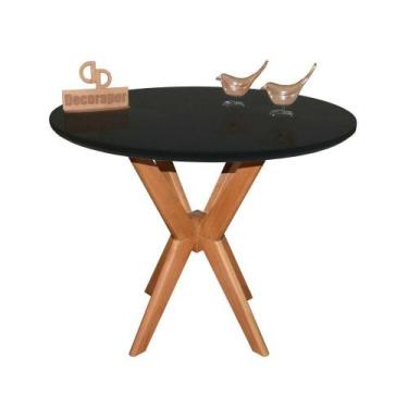 Imagem de Mesa Jantar Pandora Tampo Redondo Laca Com Vidro 80cm Preto - DECORAPE