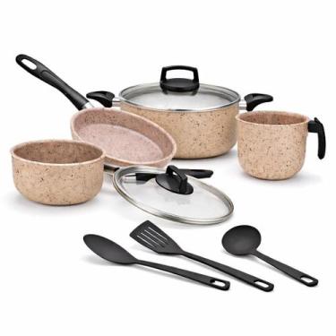 Imagem de Jogo De Panelas 7 Peças Teflon Antiaderente Tampa De Vidro Vanilla - F