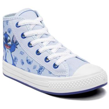 Imagem de Tênis Infantil Disney Stitch Cano Alto Menina - Branco e Azul, 33