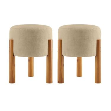 Imagem de Kit 2 Puff Estofado Redondo Banqueta Elegante Assento Suede Areia OEM