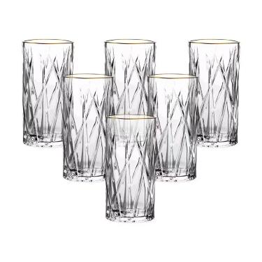 Imagem de Jogo de Copos Altos Forest para Água e Drinks em Cristal Ecológico com Borda Dourada 350ML Transparente L'Hermitage