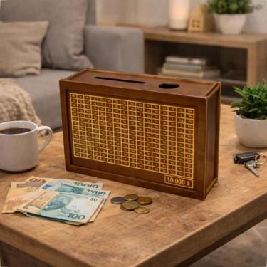 Imagem de Cofre Kakebo Woodbox Decorativo Madeira MDF Capacidade 10000 - Congrat