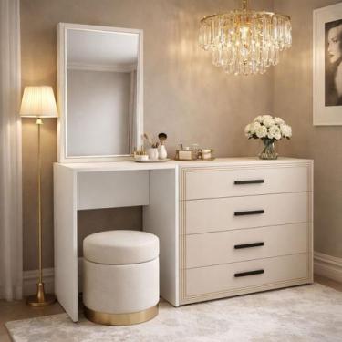 Imagem de Cômoda Penteadeira com Espelho 150cm 4 Gavetas Valência Politorno Móve