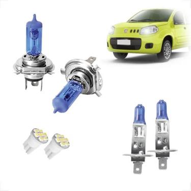 Imagem de Kit Lâmpadas Halógena Super Branca H4 H1 Farol Baixo Alto e Milha Fiat