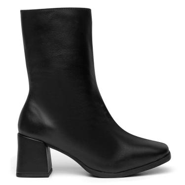 Imagem de Bota Feminina Couro Cano Médio Salto Grosso Bico Quadrado